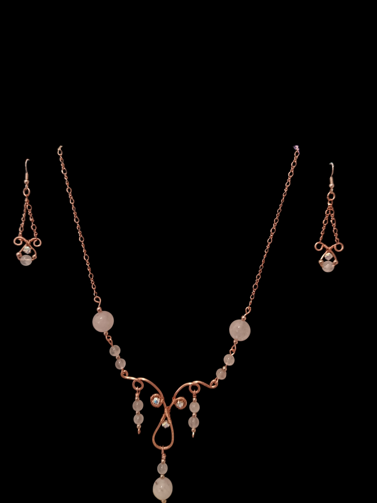 Copper rose quartz necklace set.