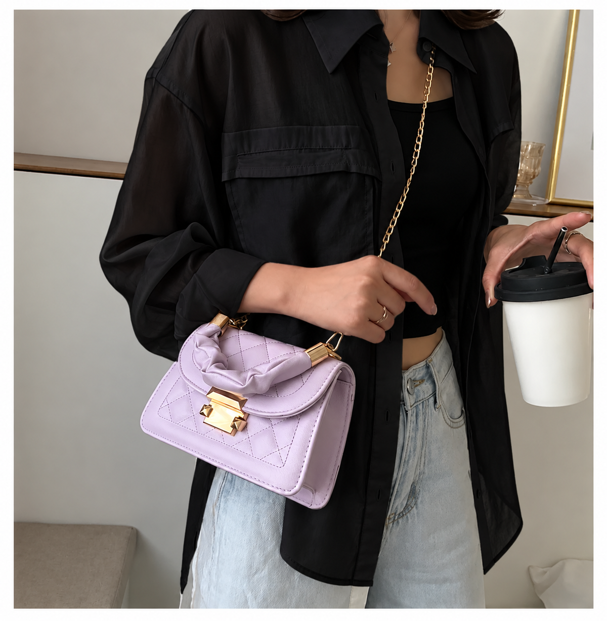 Square quilted handbag/cross body bag
