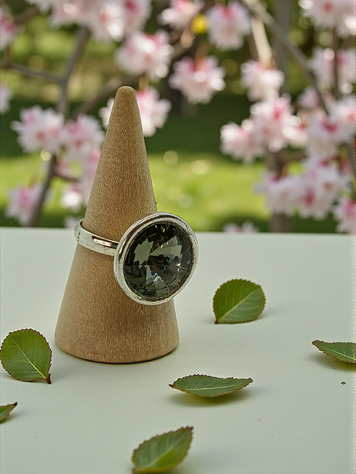 Silver tone Rivoli crystal ring.