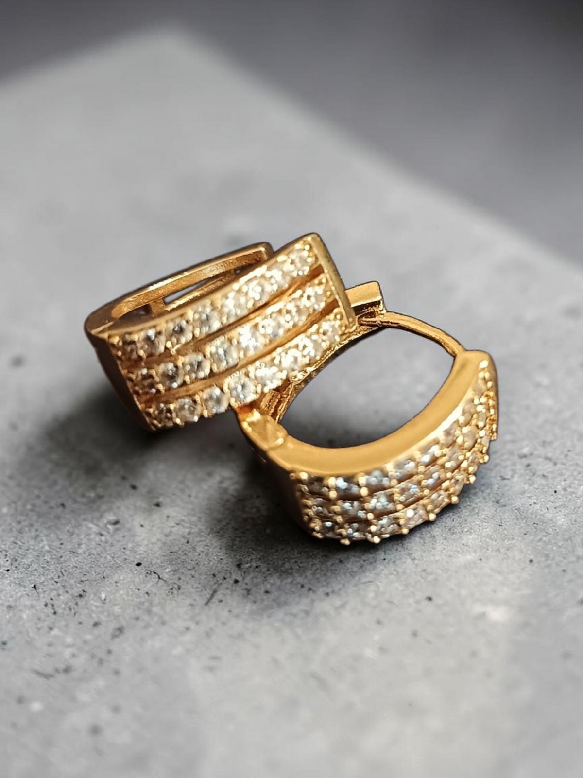 Triple Row Crystal Hoop Earrings – Gold Plated Stainless Steel