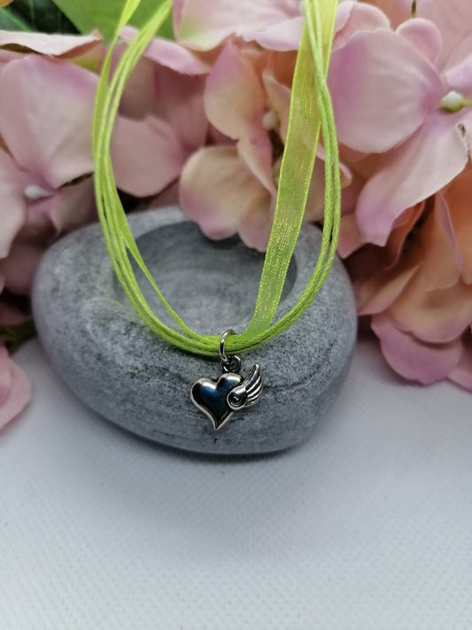 Silver Heart Charm Necklace | Organza Cord