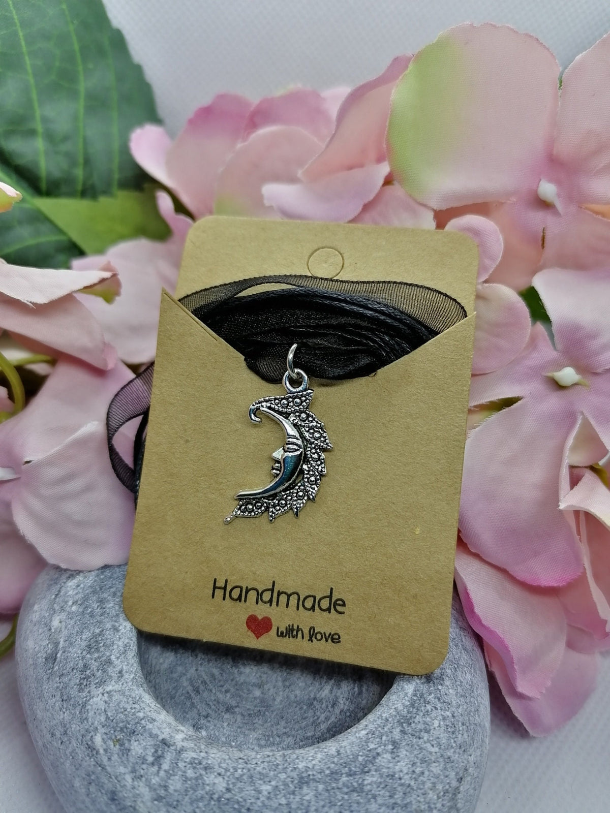 Crescent moon face necklace