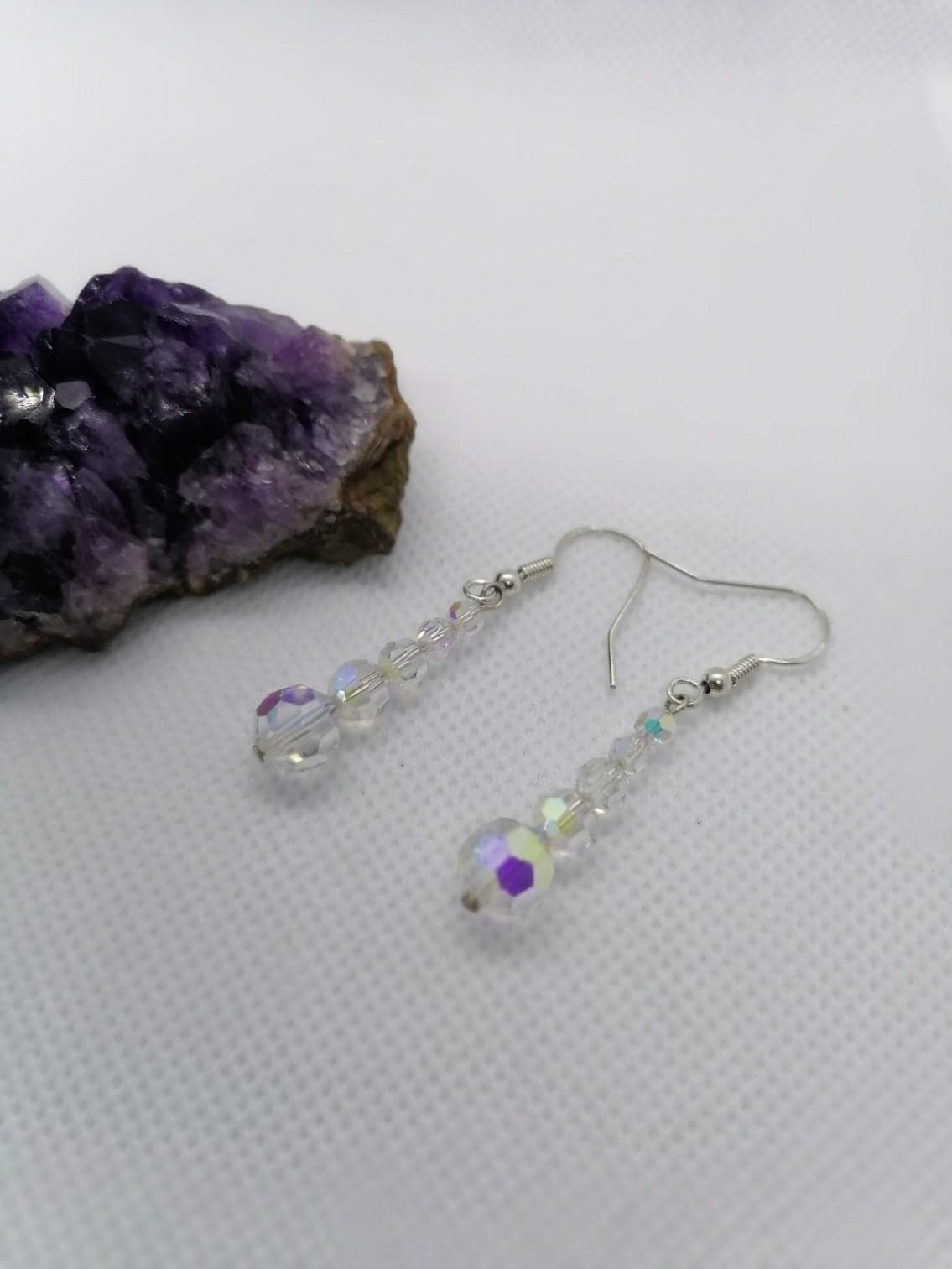 Aurora Borealis Crystal Drop Earrings: Sterling Silver Wires