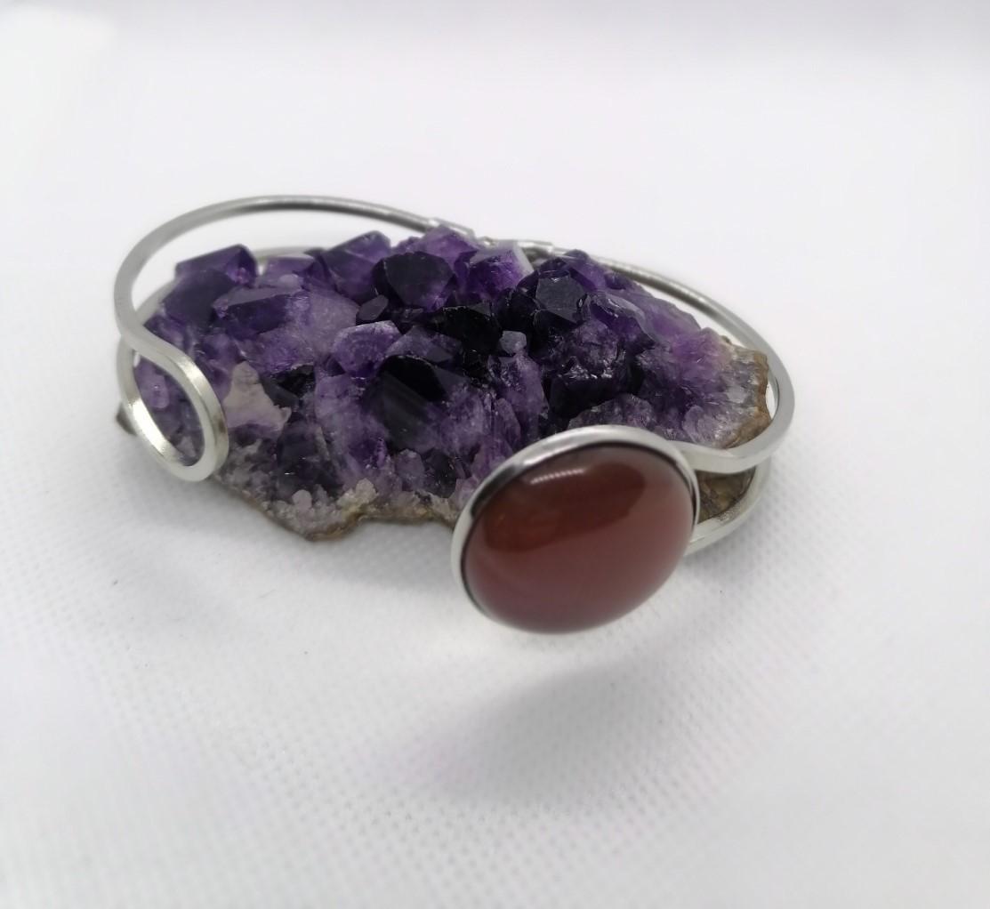 Natural Carnelian Bracelet – Silver Plated Round Gemstone Bangle