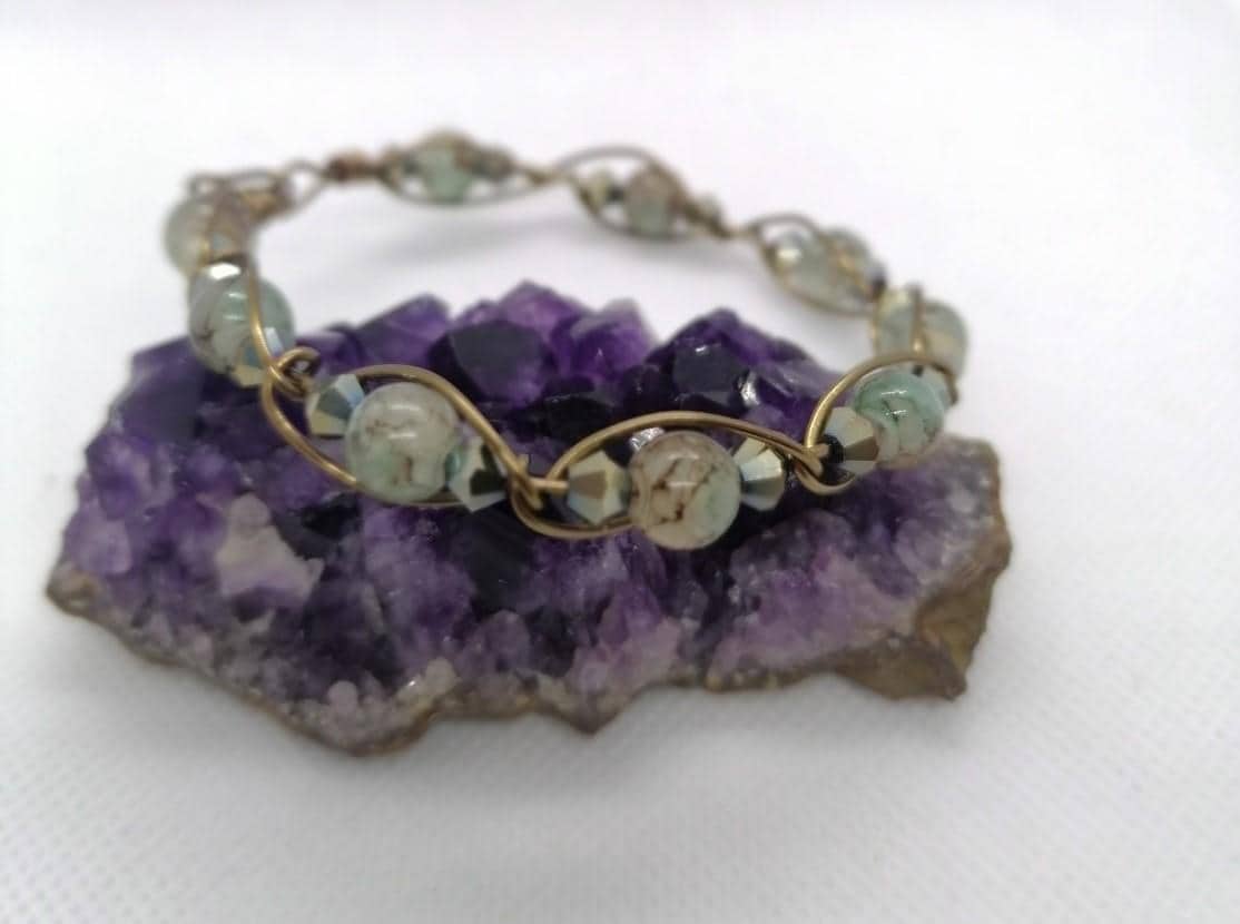 Antique Style Bronze Wire Wrapped Beaded Bangle