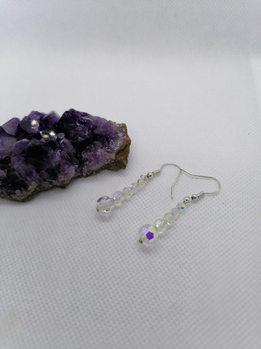 Aurora Borealis Crystal Drop Earrings: Sterling Silver Wires