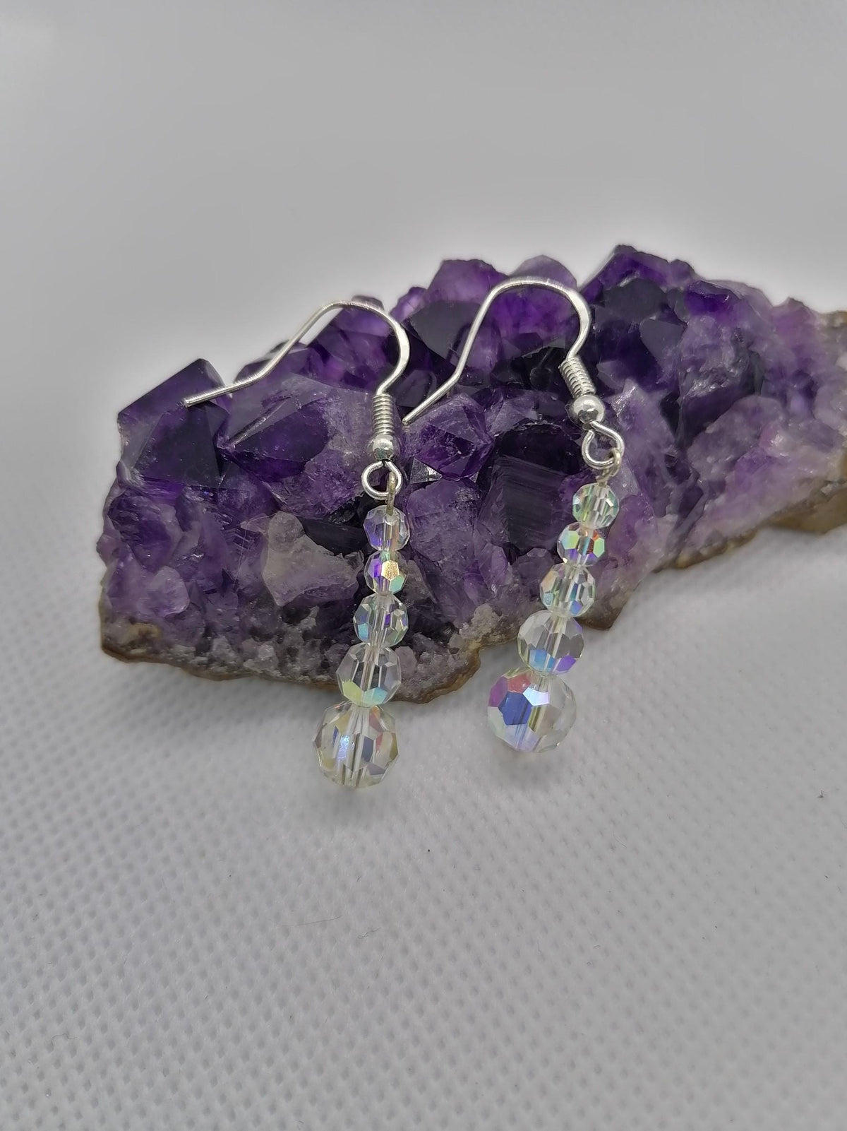 Aurora Borealis Crystal Drop Earrings: Sterling Silver Wires