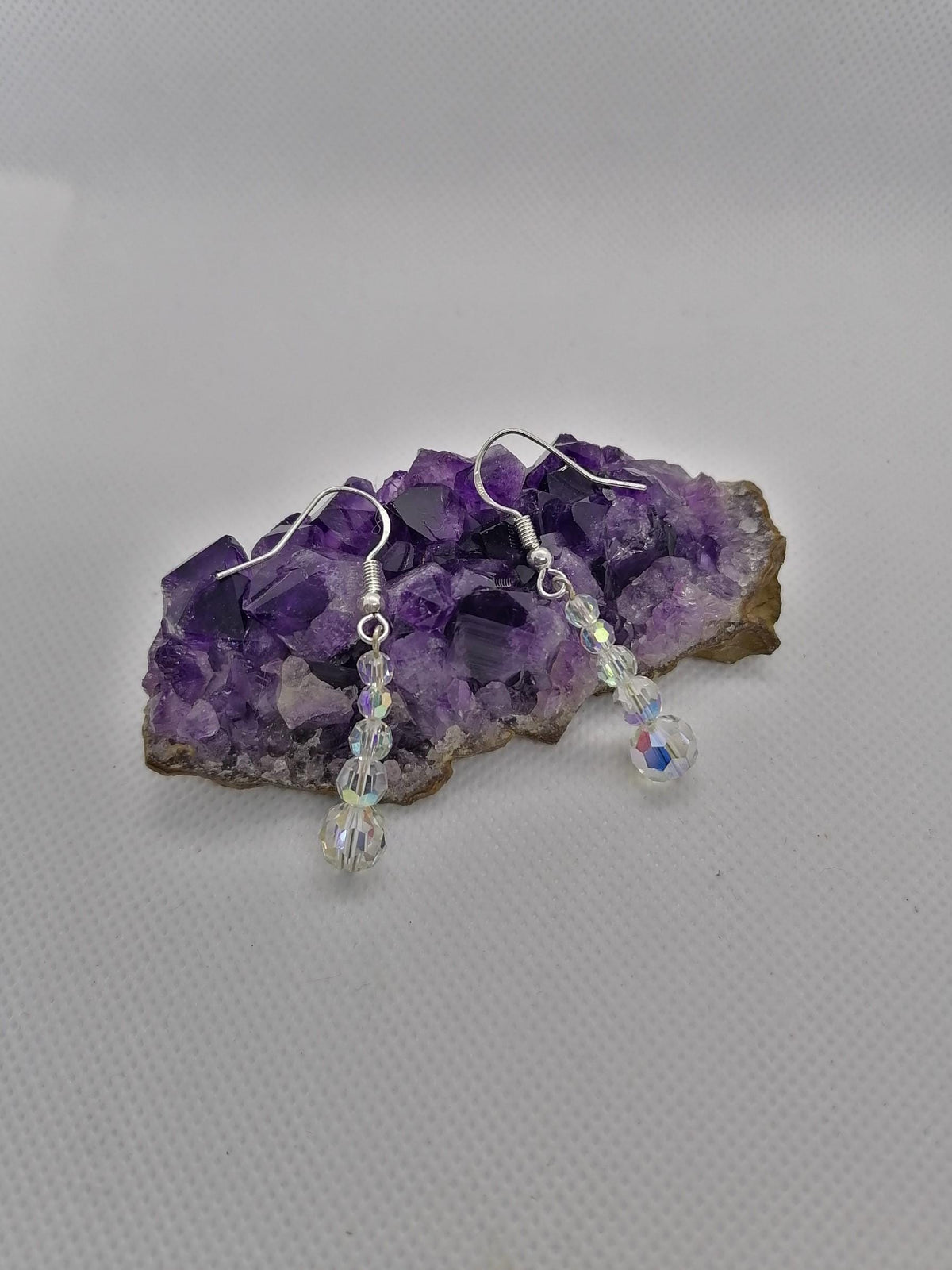 Aurora Borealis Crystal Drop Earrings: Sterling Silver Wires