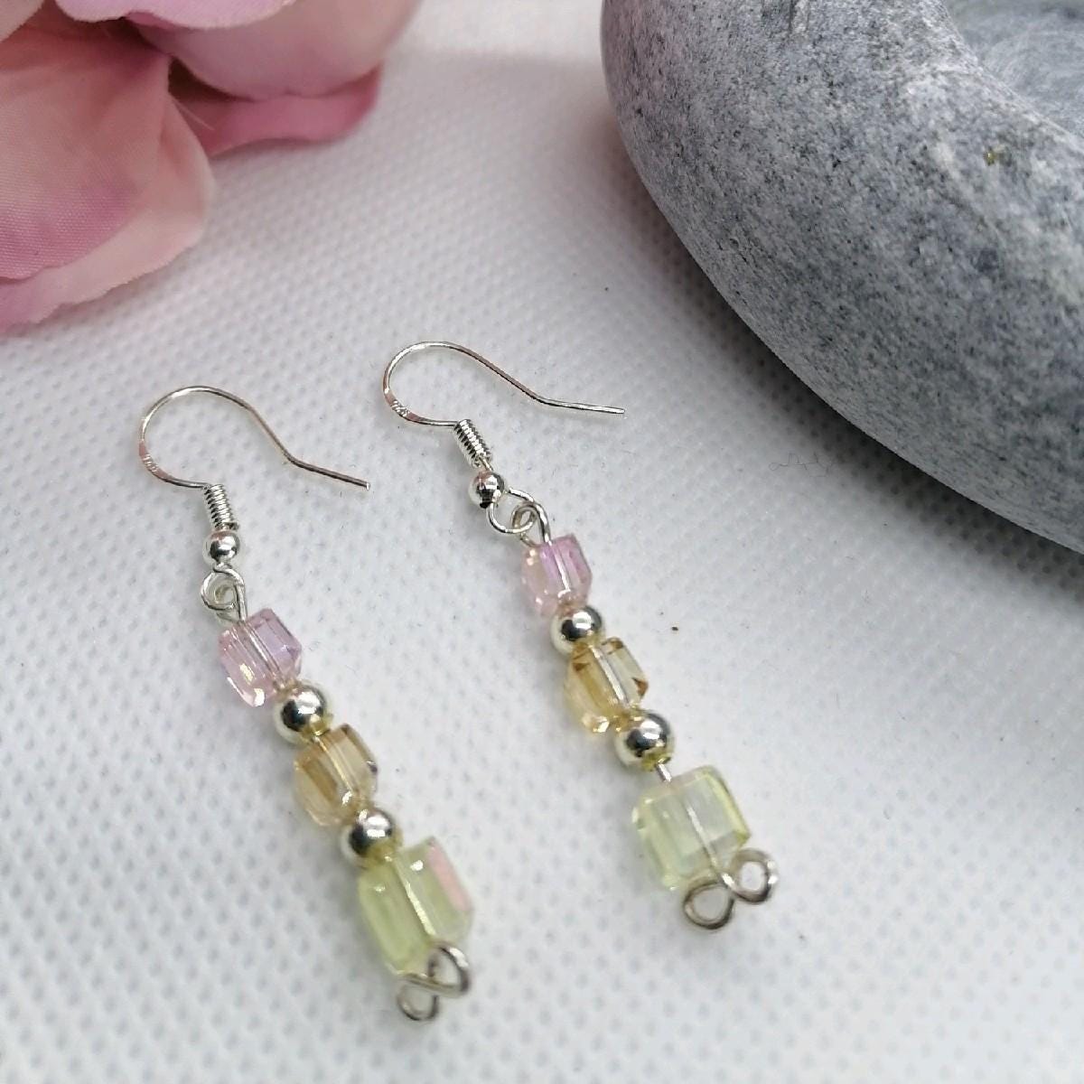 Cube Crystal Dangle Earrings | Handmade Elegant Jewellery