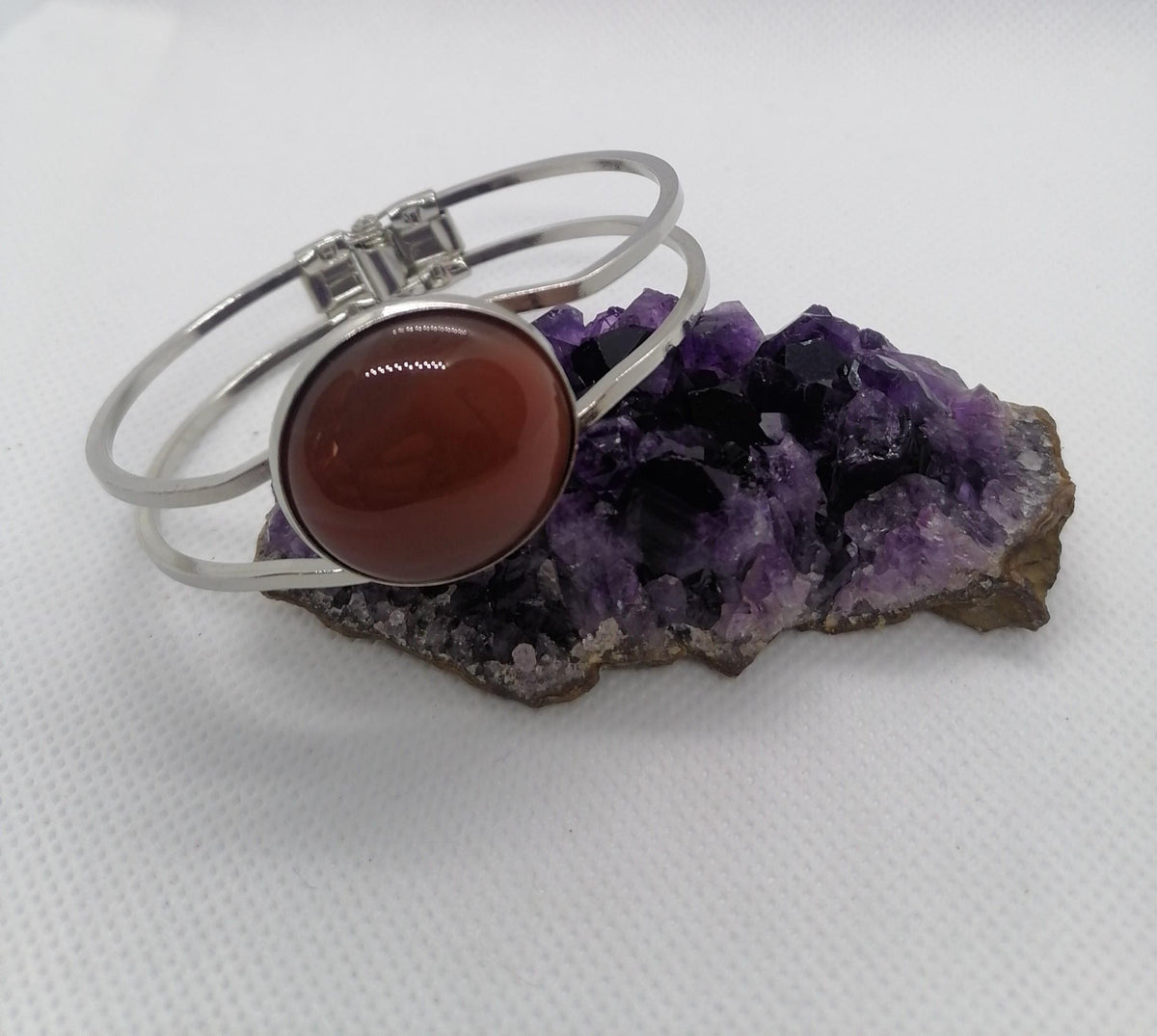 Natural Carnelian Bracelet – Silver Plated Round Gemstone Bangle