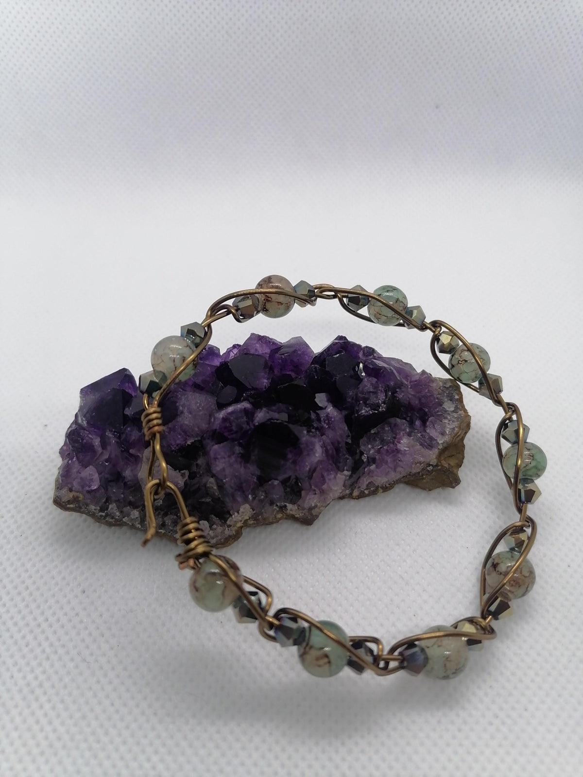Antique Style Bronze Wire Wrapped Beaded Bangle