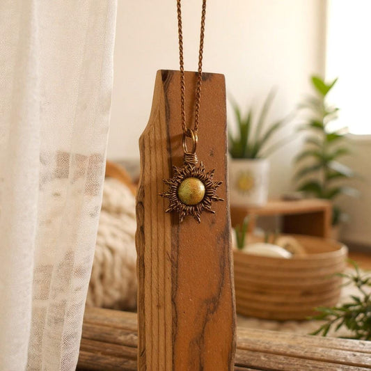 Wire Wrapped Antique Bronze Agate Necklace – Gemstone Pendant Jewellery