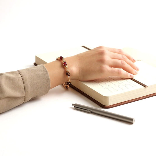 Copper Wire Wrapped Bangle with Garnet Gemstones
