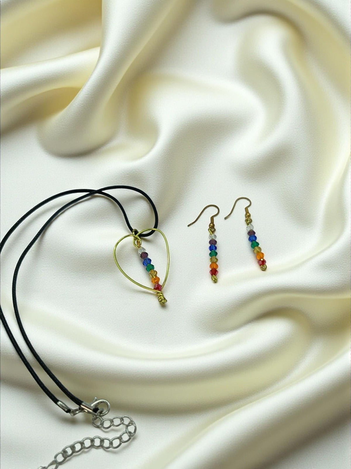 Chakra Heart Necklace and Earrings Set - Gold Non Tarnish Wire