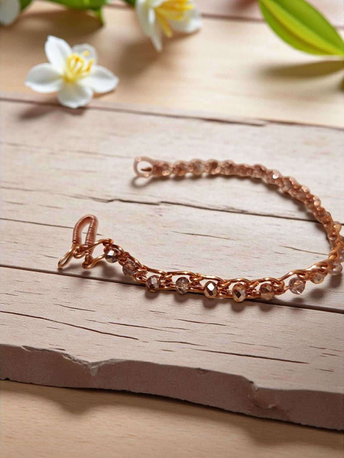 Copper Crystal Bracelet – Faceted Crystals on Chain Link