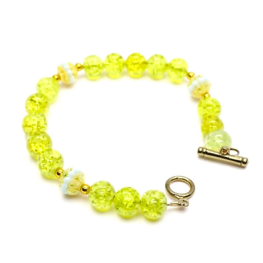 Yellow Glass Beaded Bracelet with Gold T-Bar Clasp