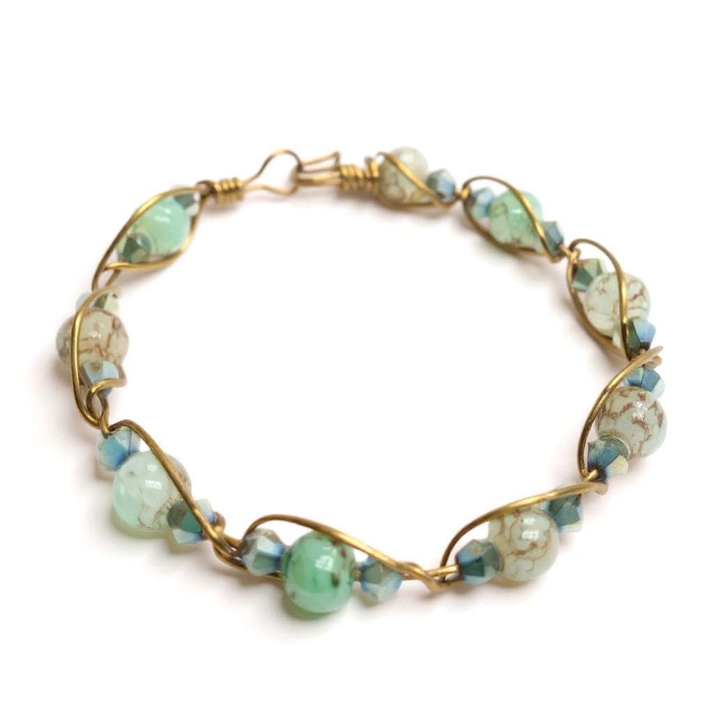 Antique Style Bronze Wire Wrapped Beaded Bangle