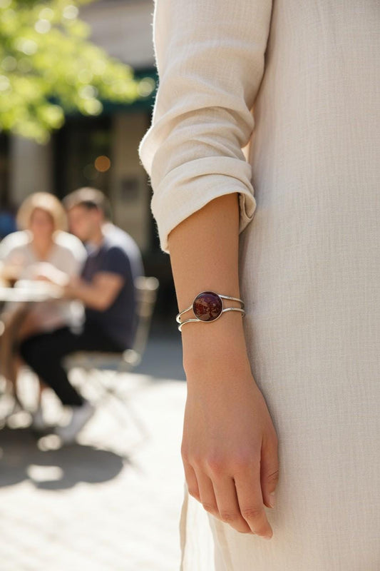 Natural Carnelian Bracelet – Silver Plated Round Gemstone Bangle