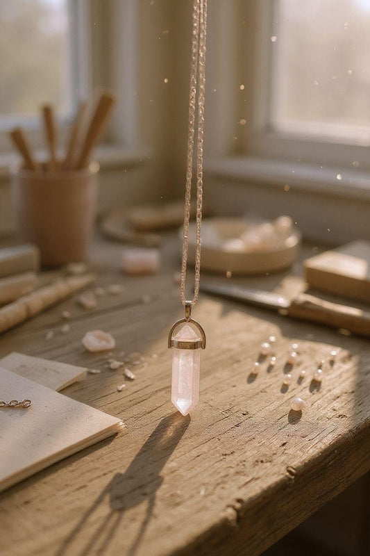 Rose Quartz Sterling Silver Necklace: Healing Crystal Pendant