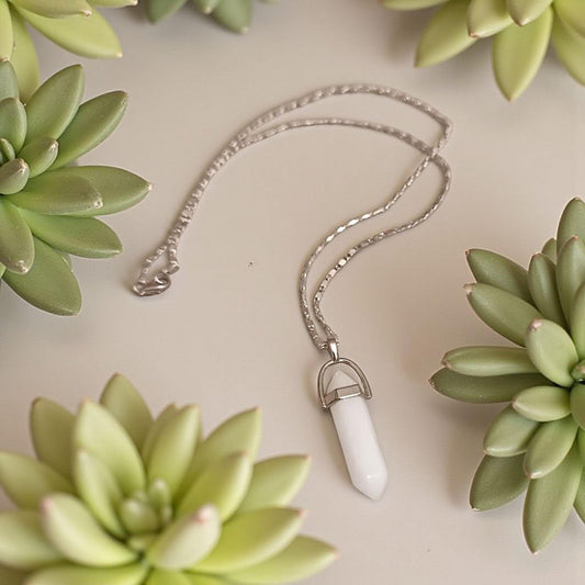 Snowy Quartz Necklace Silver Chain | White Crystal Pendant | Healing Gemstone Jewellery | Gift for Her