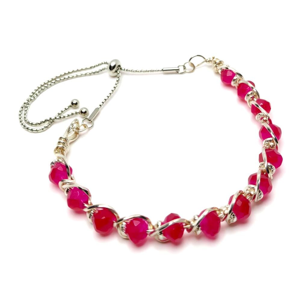 Deep Pink Crystal Wire Wrapped Bracelet