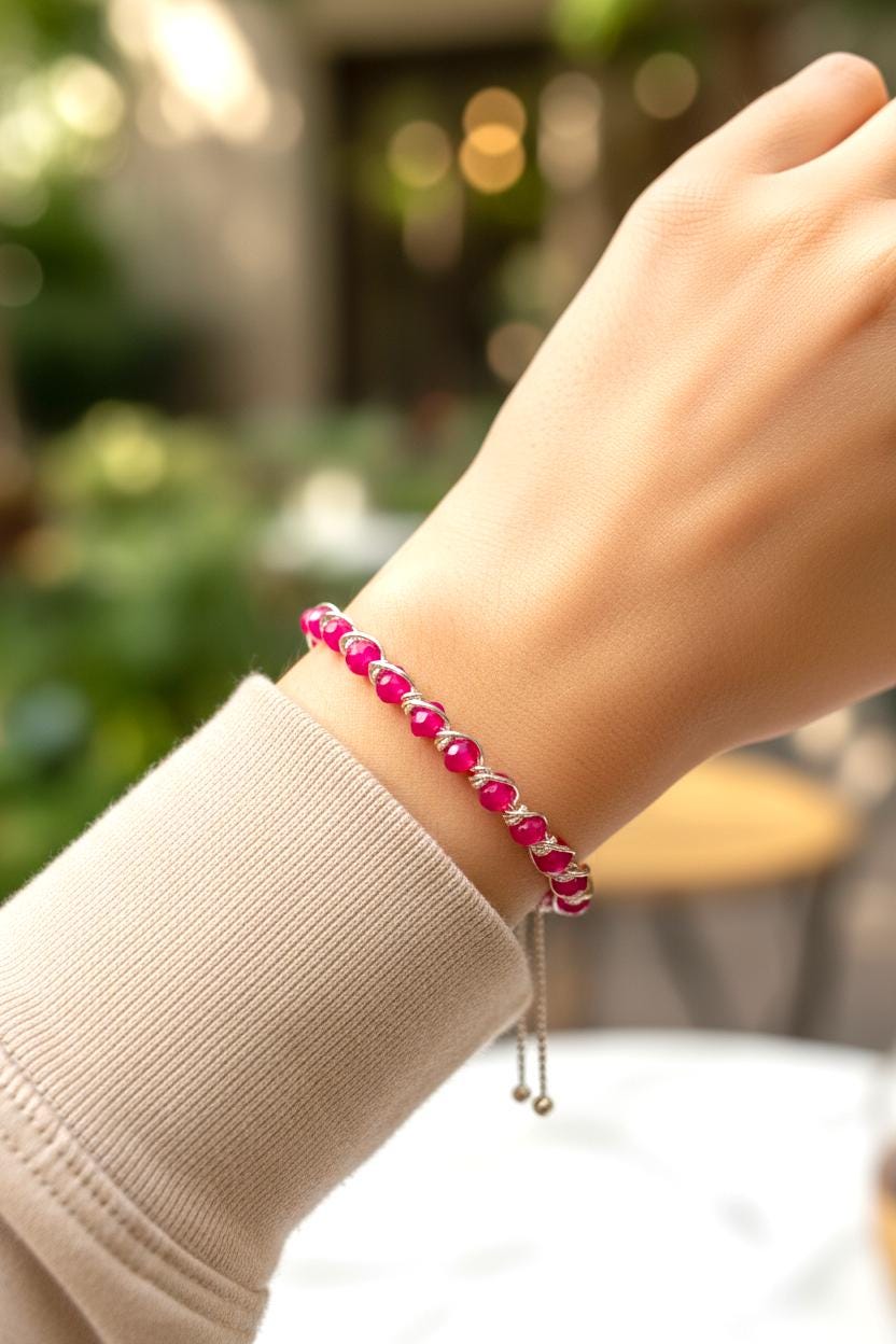 Deep Pink Crystal Wire Wrapped Bracelet