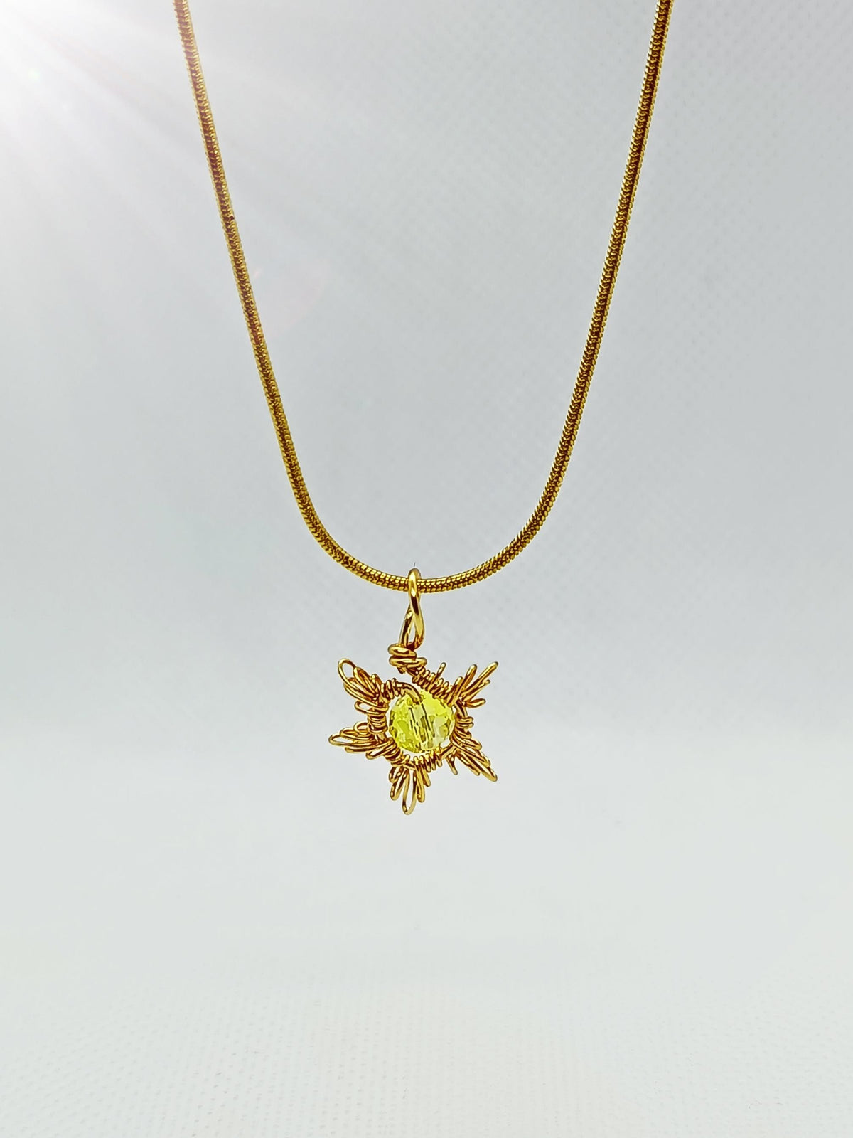 Gold Crown Wire Wrapped Necklace - Handmade Sunburst Pendant