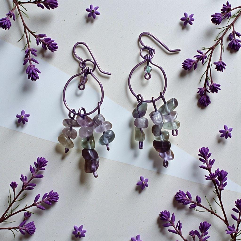 Natural flourite earrings .