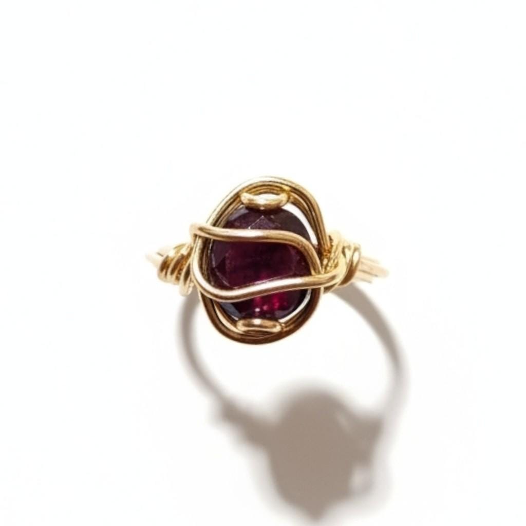 Gold Wirewrapped Red Cubic Zirconia Ring