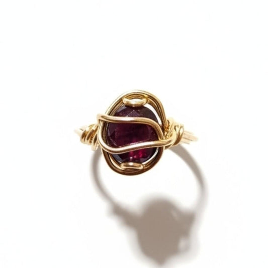Gold Wirewrapped Red Cubic Zirconia Ring