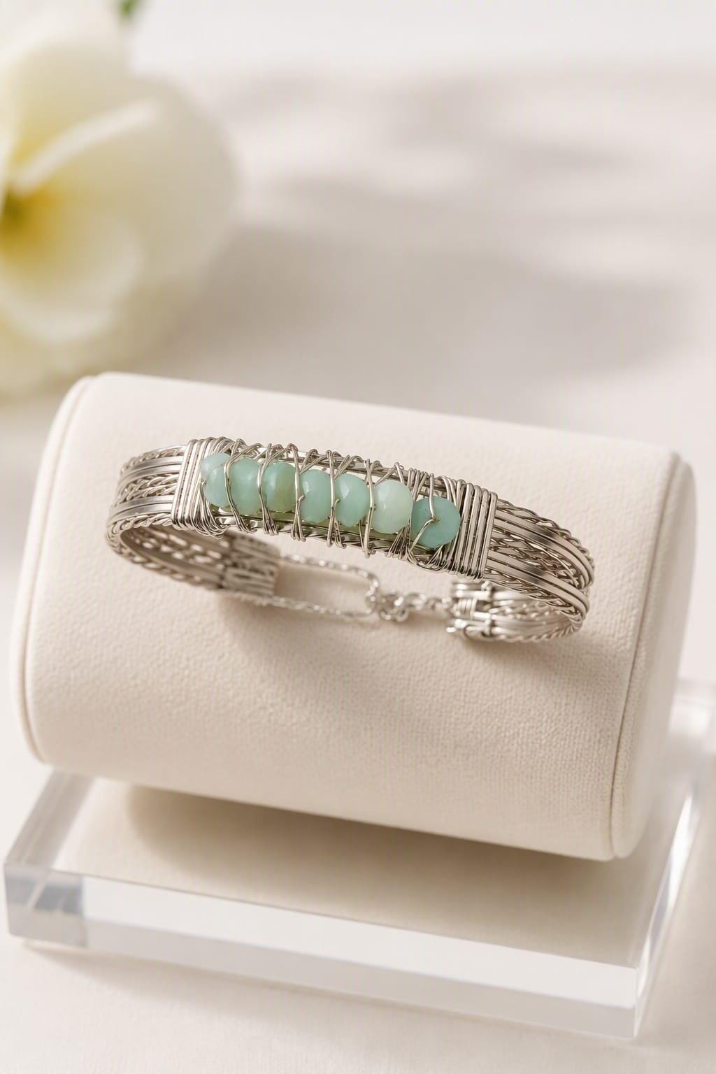 Amazonite silver wire wrapped bangle