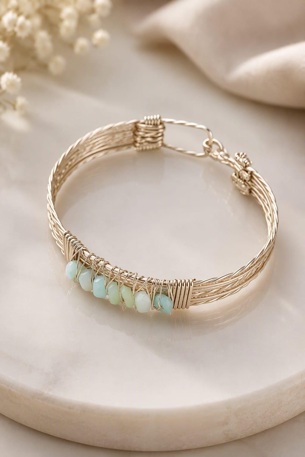 Amazonite silver wire wrapped bangle
