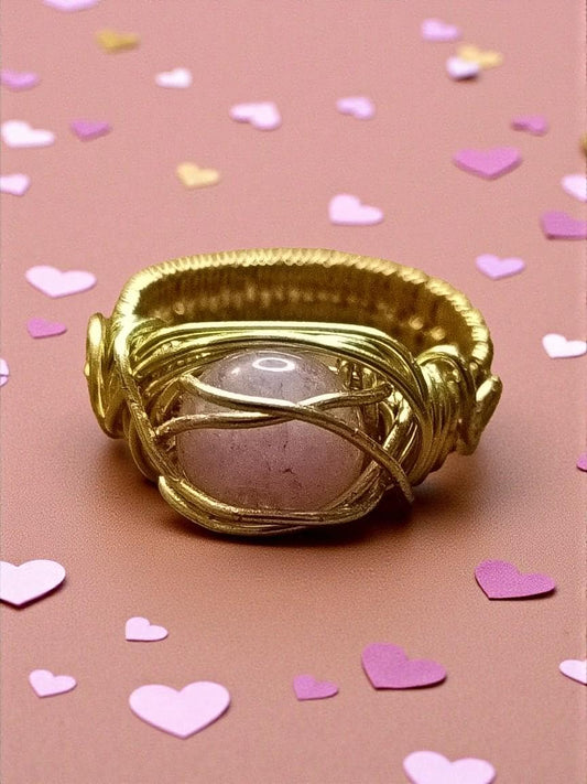 Gold rose quartz ring