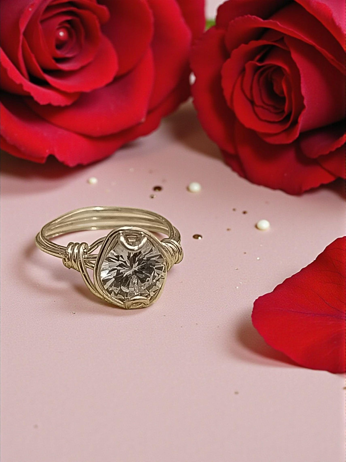 Silver Wire Wrapped Ring with Clear Cubic Zirconia