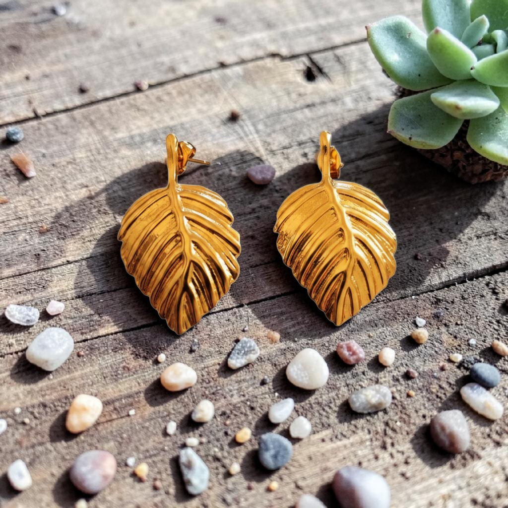 Gold Leaf Stud Earrings