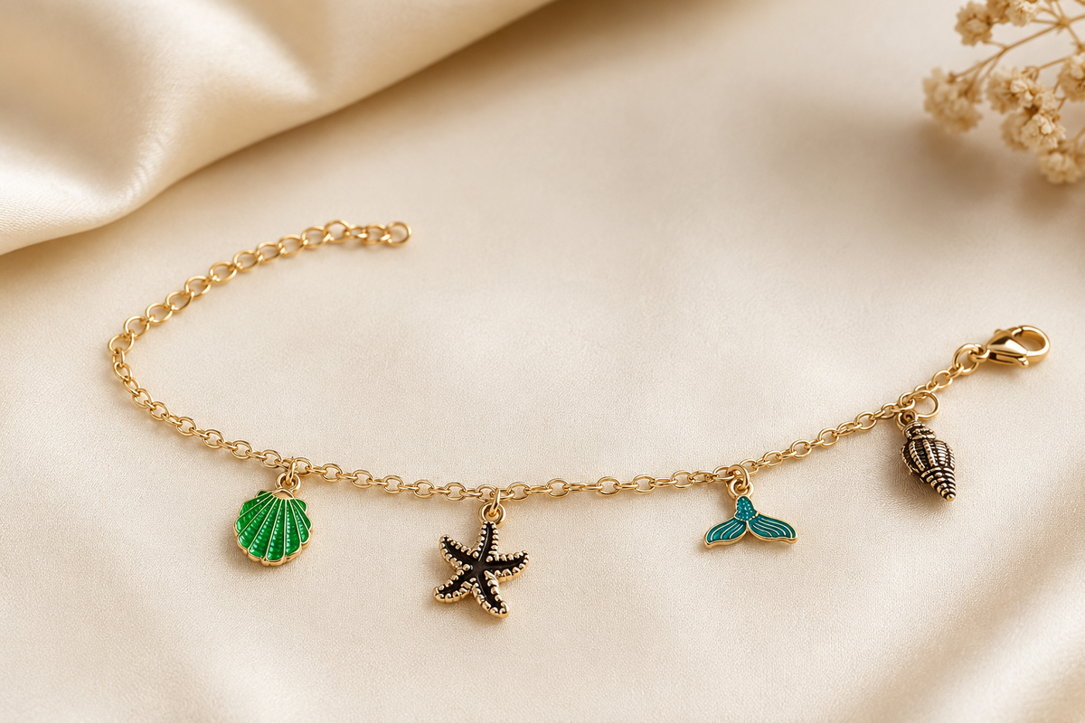 Handmade Seaside Charm Bracelet – Gold Tone Ocean Charms