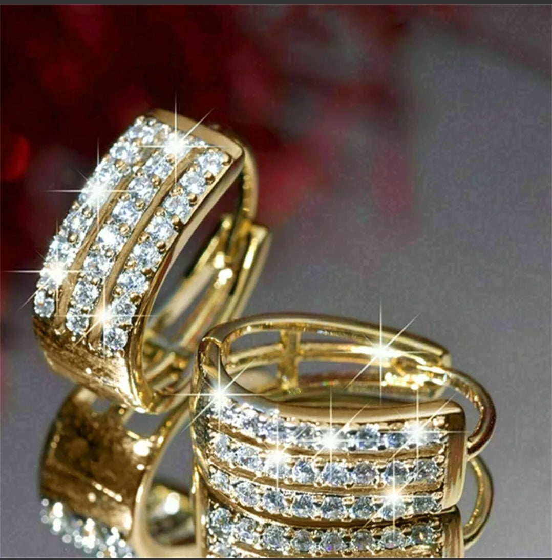 Triple Row Crystal Hoop Earrings – Gold Plated Stainless Steel