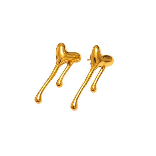 Gold Drip Melting Heart Stud Earrings
