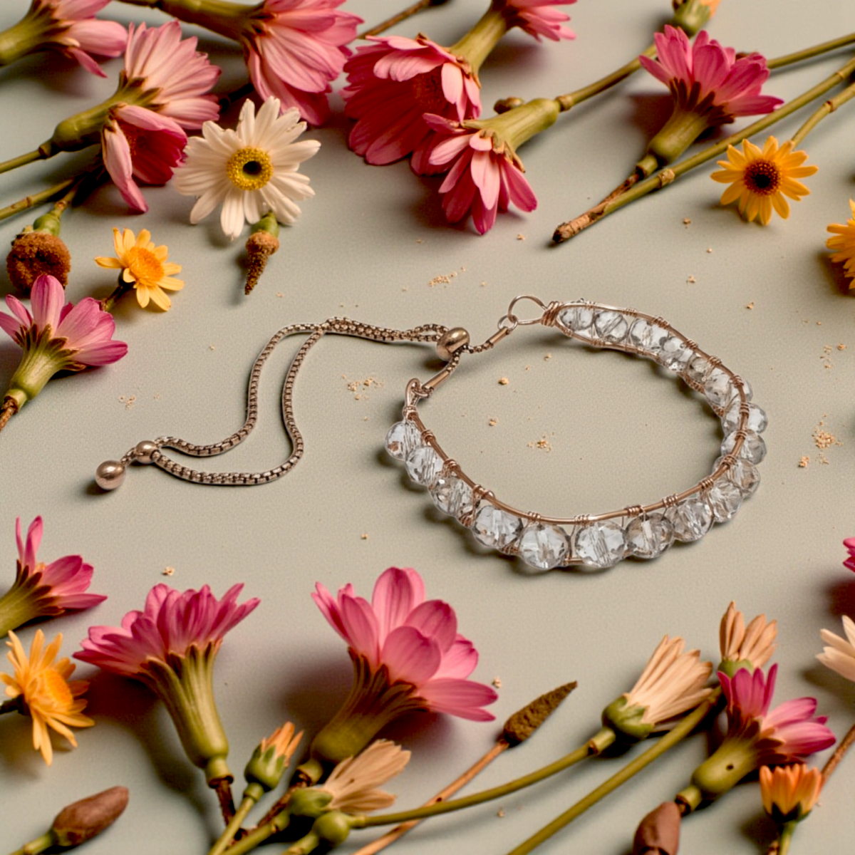 Gold Plated Wire Bracelet with Clear Crystals