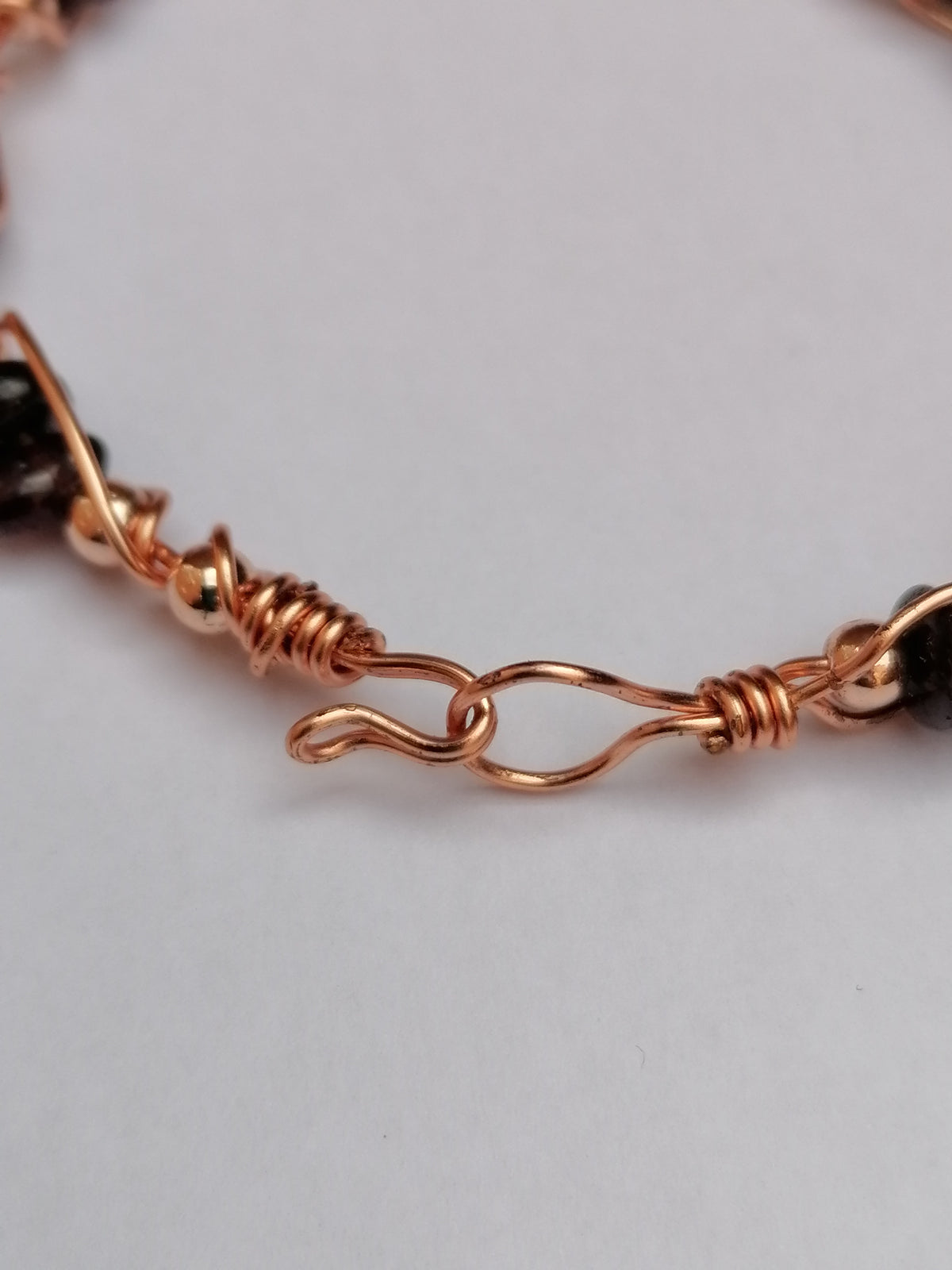 Copper Wire Wrapped Bangle with Garnet Gemstones
