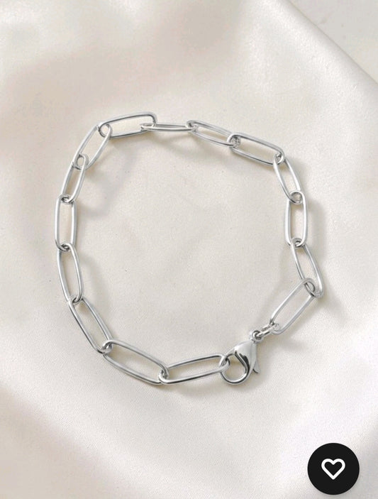Men's Stainless Steel Silver Plated Paperclip Bracelet