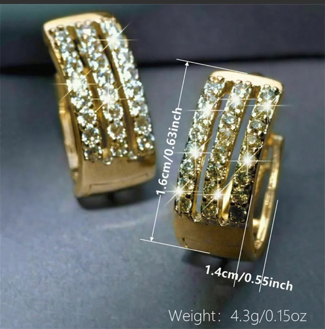 Triple Row Crystal Hoop Earrings – Gold Plated Stainless Steel