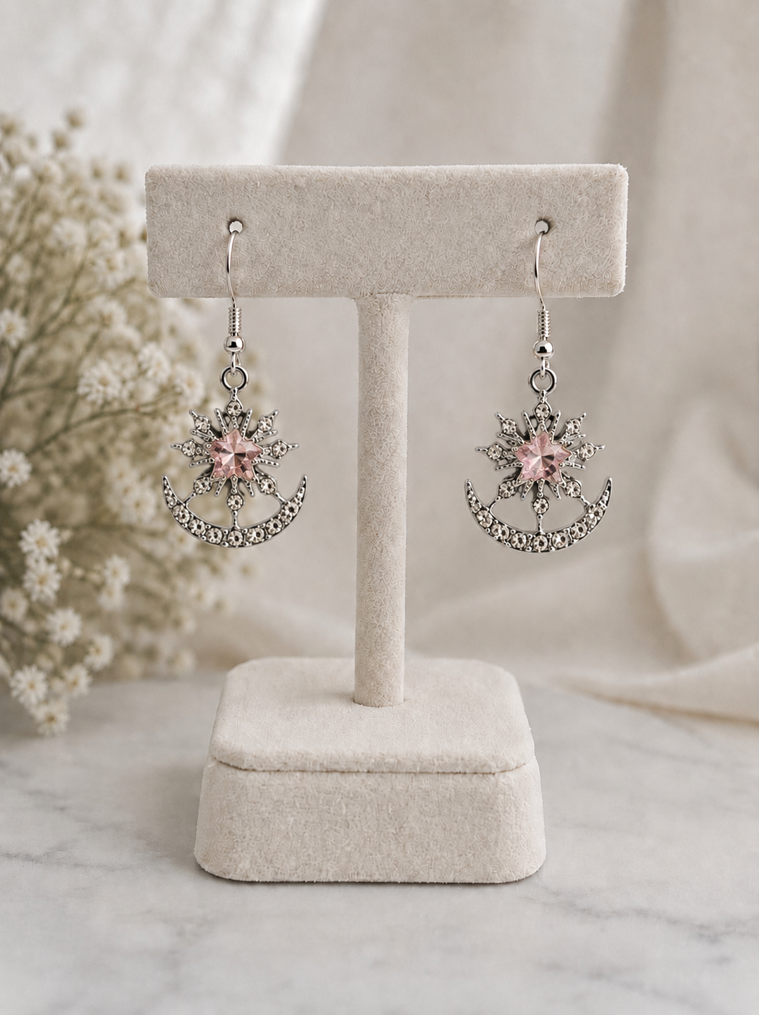 Celestial Star & Moon Crystal Drop Earrings