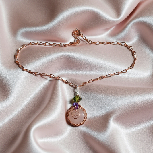 Handmade Rose Quartz Copper Wire Wrapped Necklace