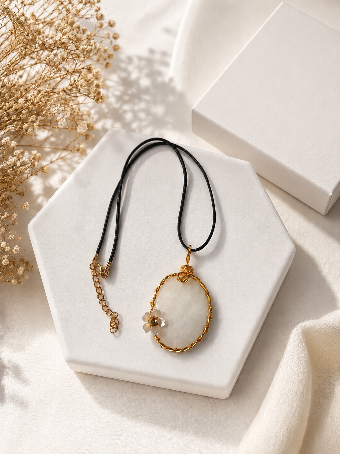 Pink Aragonite Gold Wire-Wrapped Pendant Necklace | Healing Crystal | Gift Boxed