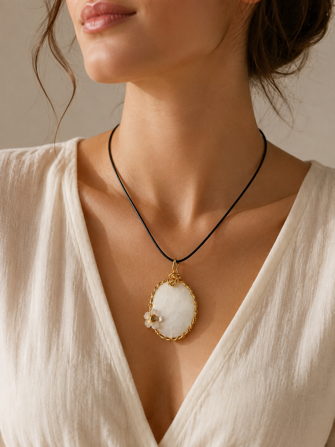 Pink Aragonite Gold Wire-Wrapped Pendant Necklace | Healing Crystal | Gift Boxed