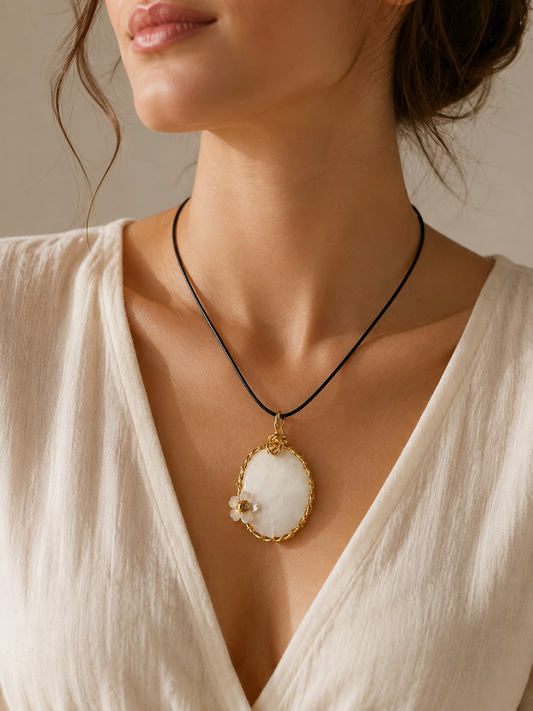 Pink Aragonite Gold Wire-Wrapped Pendant Necklace | Healing Crystal | Gift Boxed