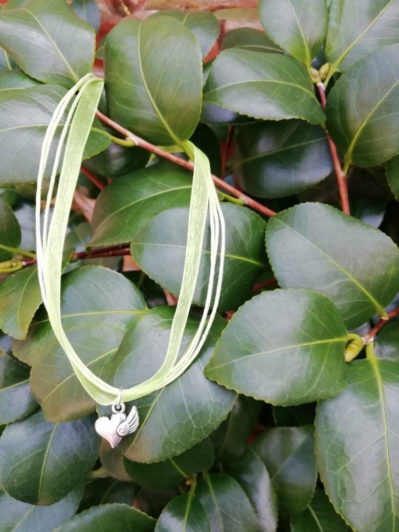 Silver Heart Charm Necklace | Organza Cord