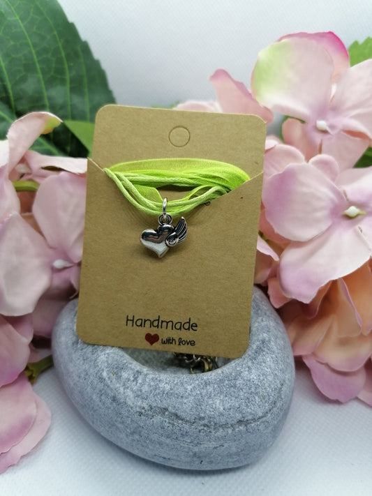 Silver Heart Charm Necklace | Organza Cord