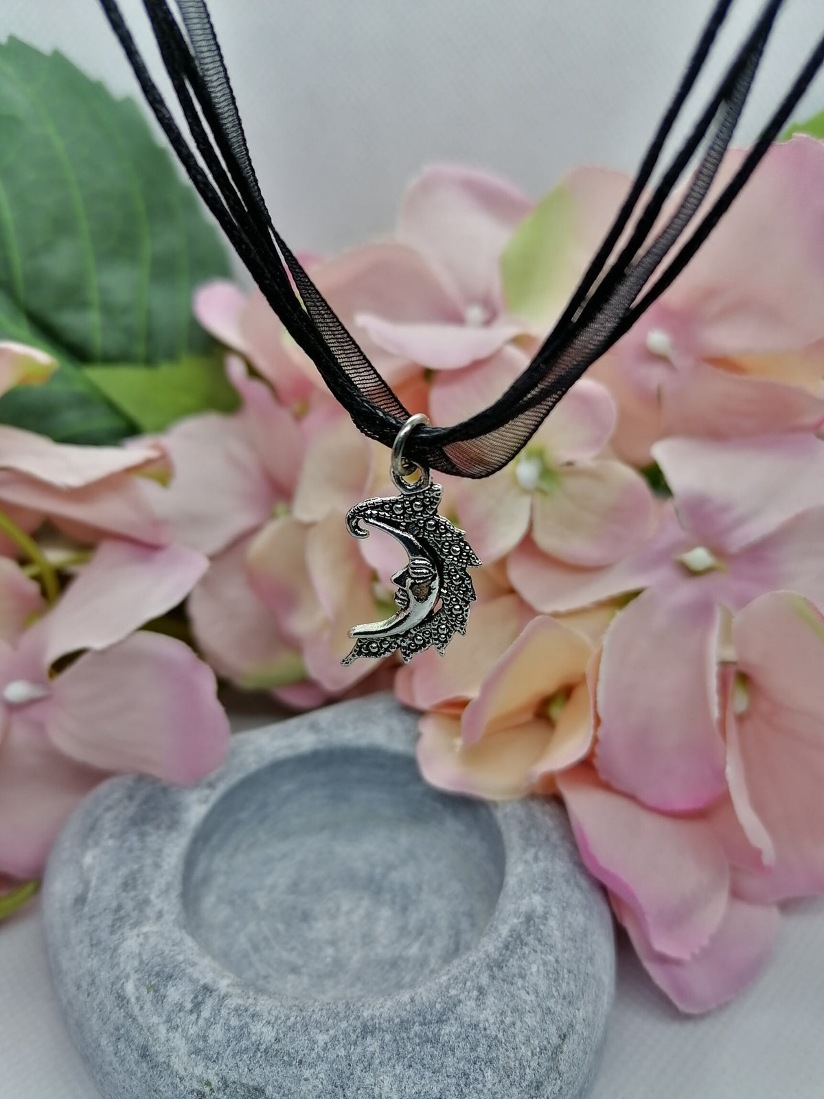 Crescent moon face necklace